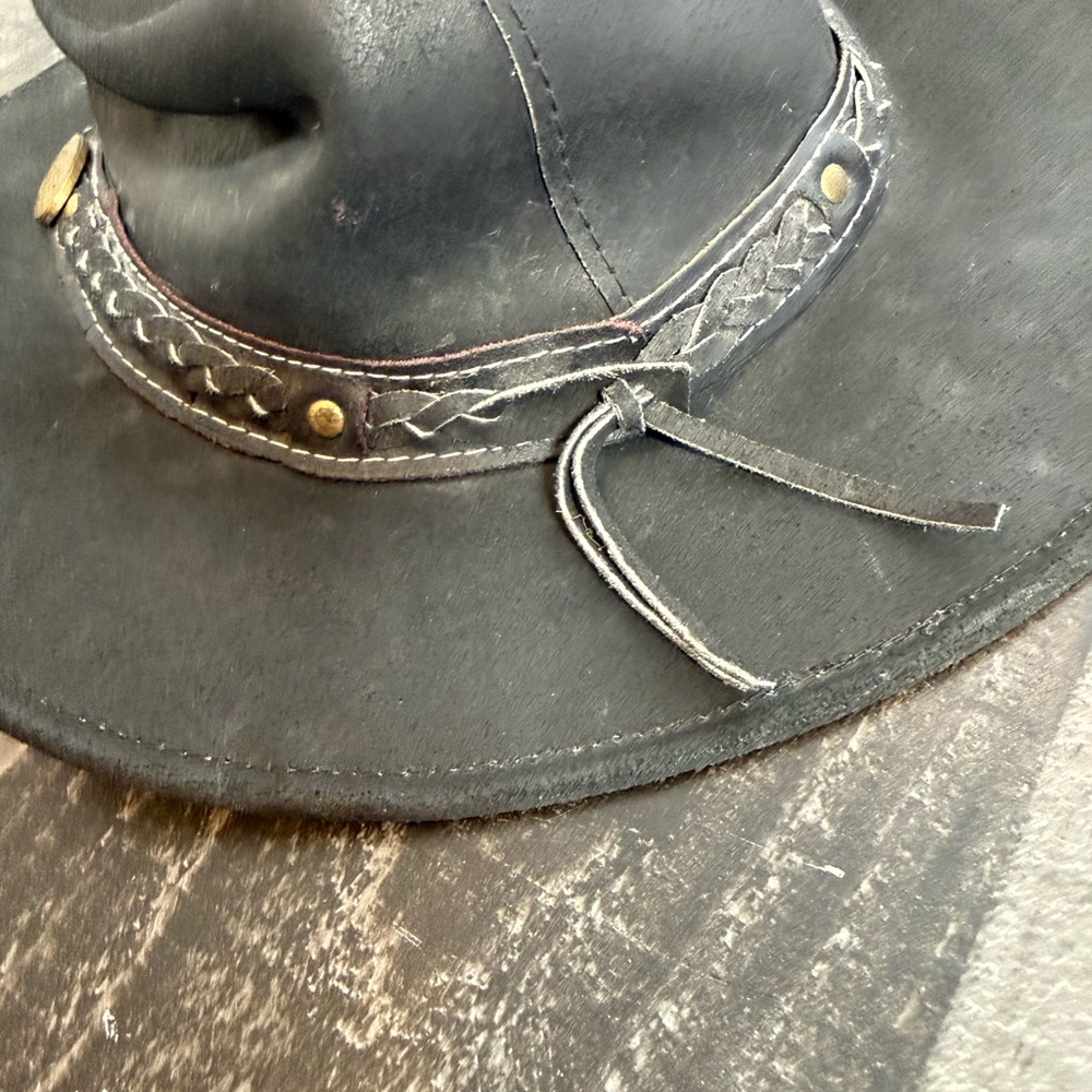 Outback Survival Gear Black Leather Western Hat | Crushable Buffalo Leather | Sm - Picture 4 of 6